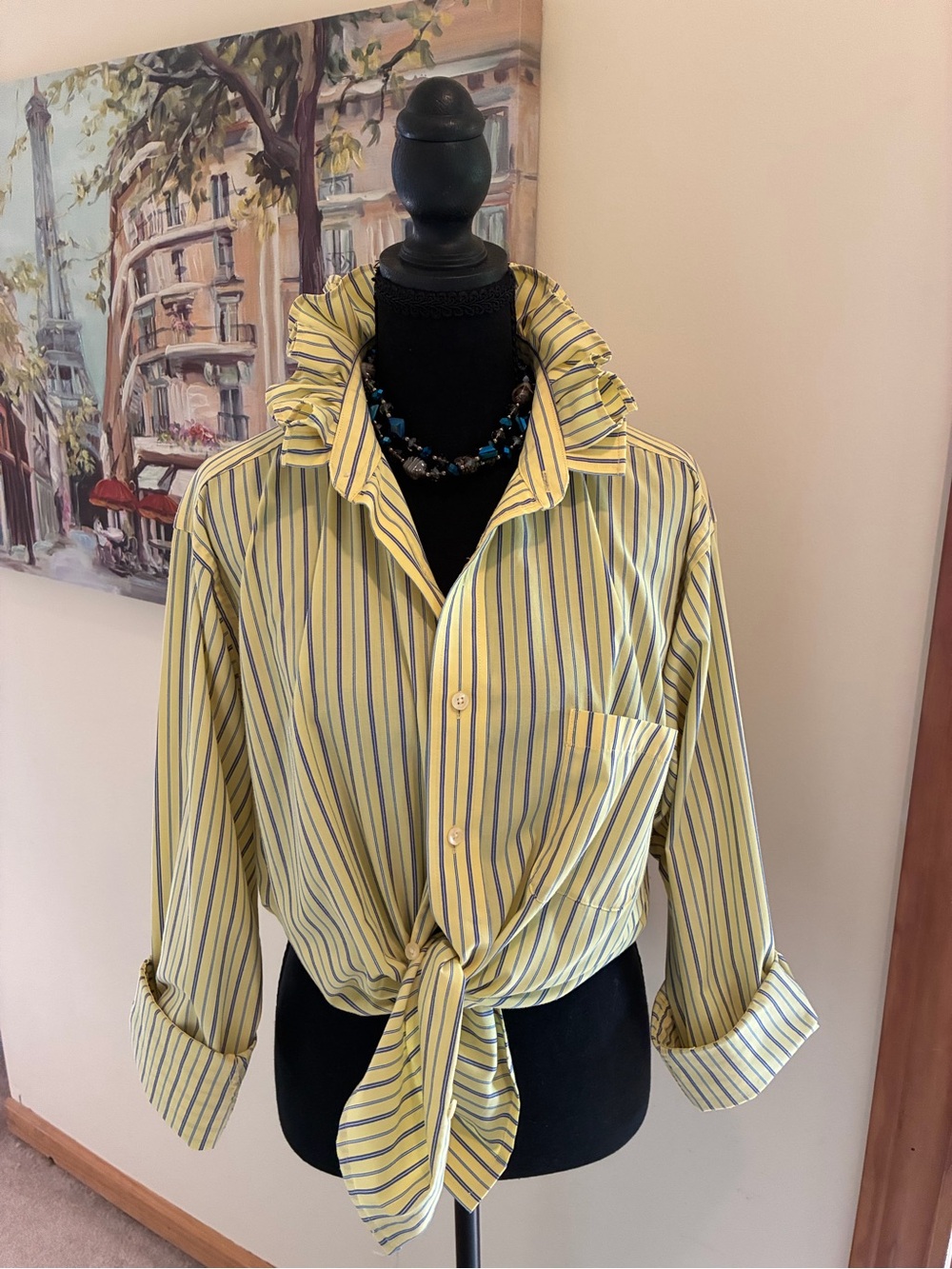 Chaps Yellow and Blue Striped Button-Down Shirt